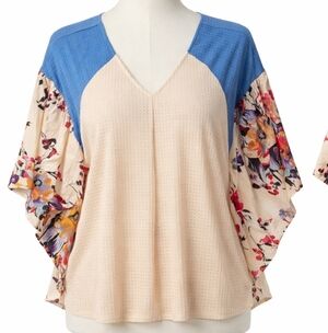 Umgee Waffle Knit Floral Boho Top